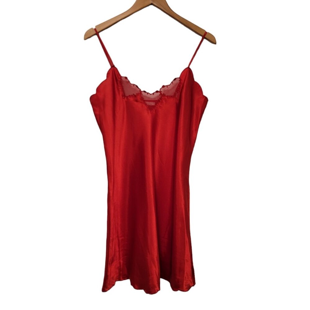 Vintage Erika Taylor Red Hearts Love Satin Nightgown‎ Valentines Day Medium EUC
